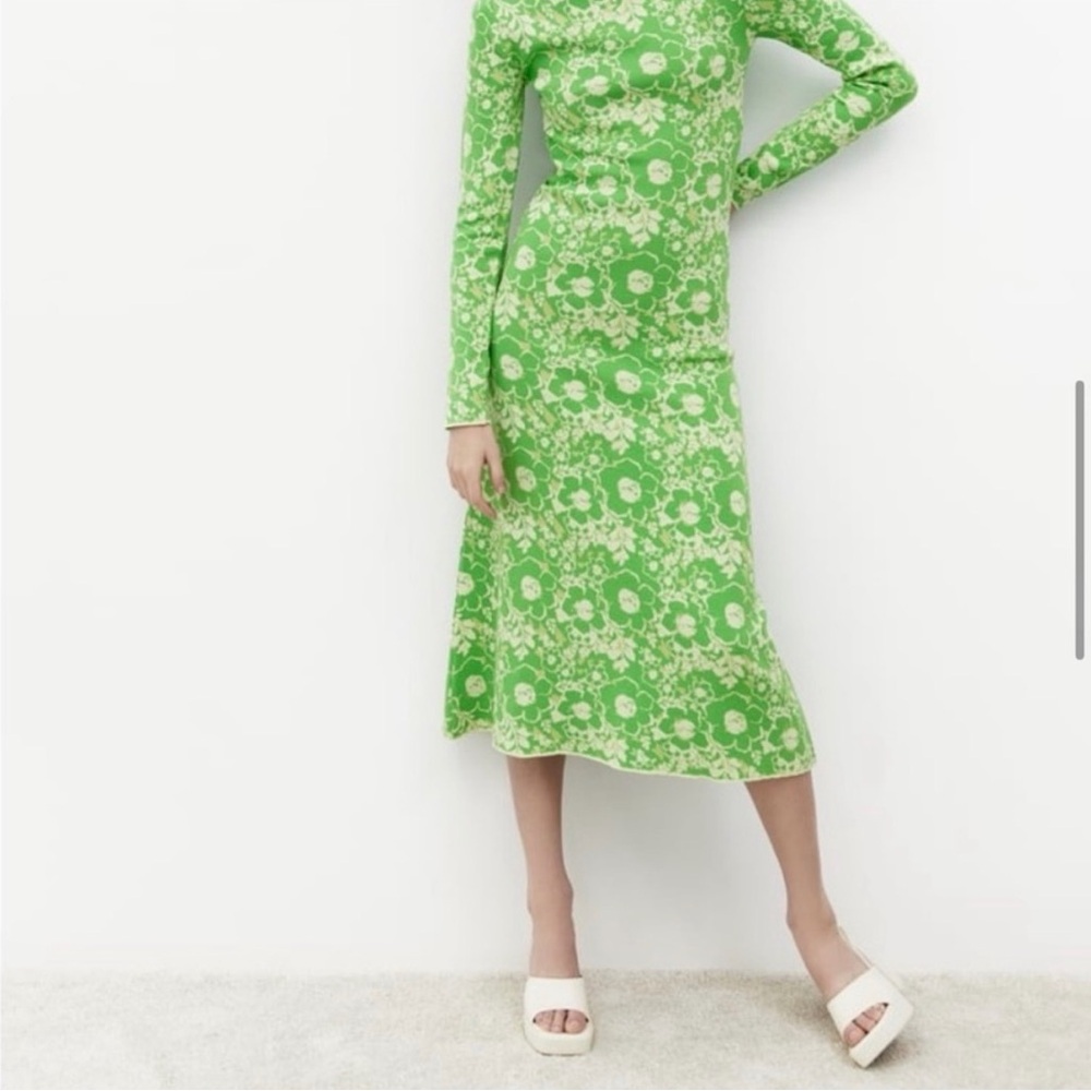 Zara Floral Jacquard Long Sleeve Midi‎ Dress Size Small